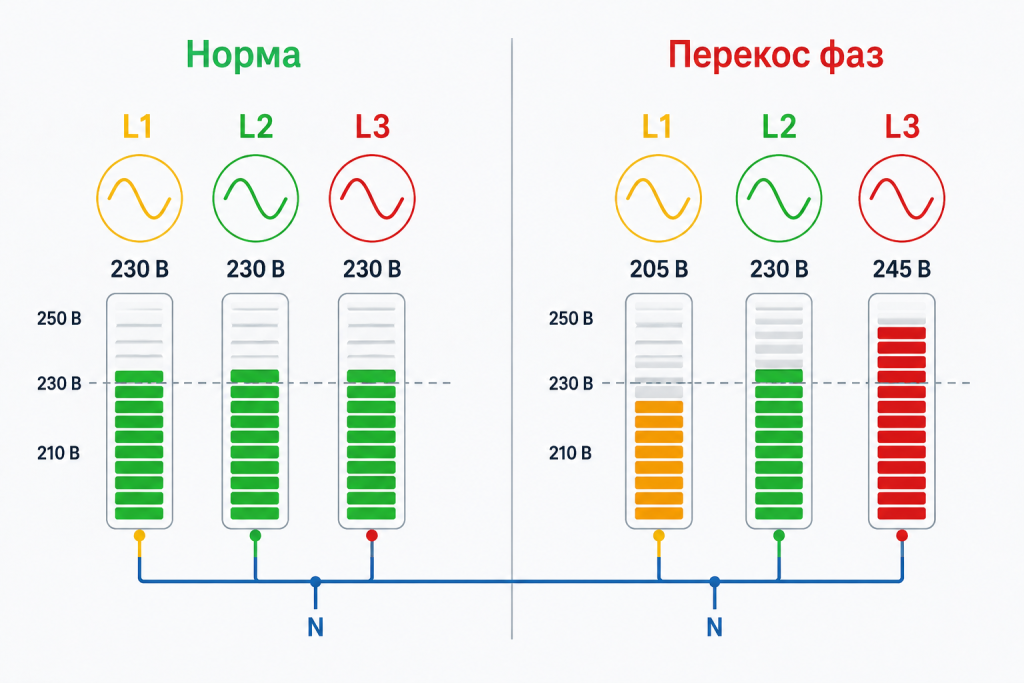 Симметричная сеть и перекос фаз.png Симметричная сеть и перекос фаз.png